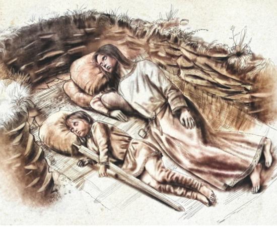 Artistic reconstruction of the Anglo-Saxon double burial at Cherington