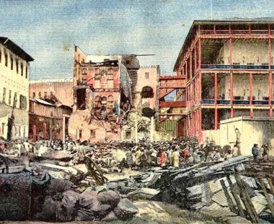 The palace at Zanzibar Town after the Anglo-Zanzibar war. Source: Public domain