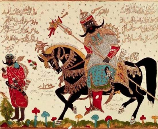Antarah ibn Shaddad representation from an old manuscript.  Source: Public Domain