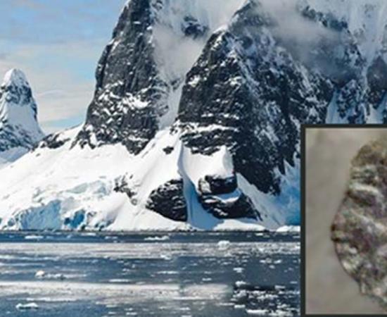 Craggy mountain landscape in Antarctica (Public Domain). Insert: Hominin image Figure 2(a). (Author provided)