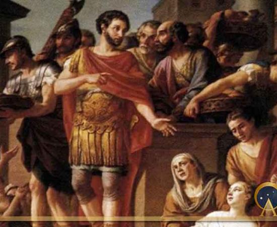 Marcus Aurelius Distributing Bread to the People, by Joseph-Marie Vien  (1765) Musée de Picardie (Public Domain)