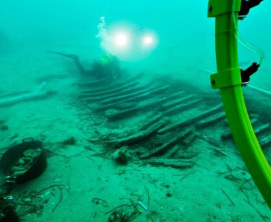: Archaeologists working on the remains of the Iberian wreck Cala Cativa I.