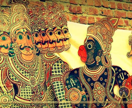 Hanuman and Ravana in Tholu Bommalata, the shadow puppet tradition of Andhra Pradesh, India.