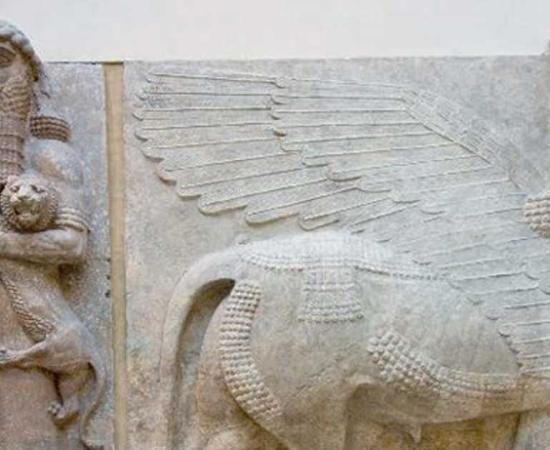 Louvre Museum, Department of Near Eastern Antiquities: Gilgamesh and Lion, Human headed winged bull, Assyria.