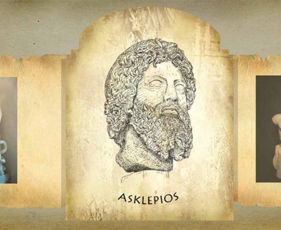 Scroll of Asclepius with an inscription. Source: Background; Alexey Pavluts / Adobe Stock, Insets; Left;CC BY-SA 3.0; Right; CC BY-SA 4.0