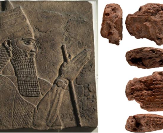 Left; Relief of Tiglath-Pileser III from Nimrud. Right; Image of the tablet Rm 75.