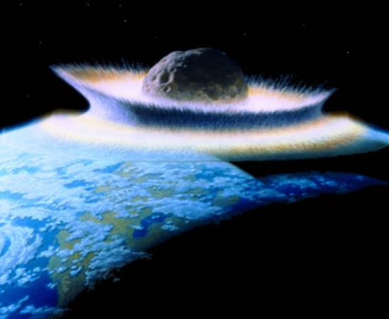 Artist’s impression of a massive space object crashing into the Earth.