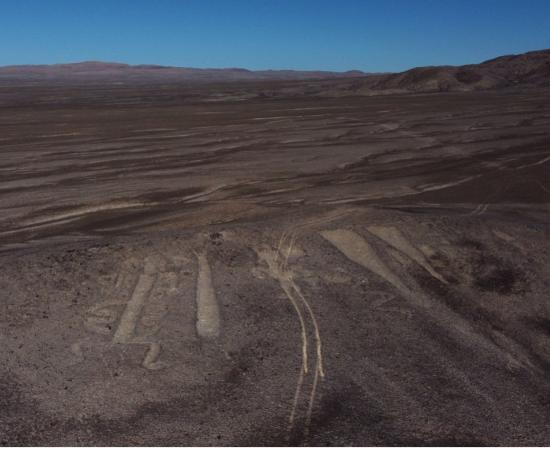 Damage to ancient geoglyphs in Chile's Atacama Desert. 