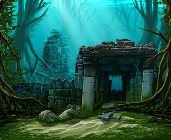 Ancient town ruins. Underwater background. Was Atlantis actually in India? 
