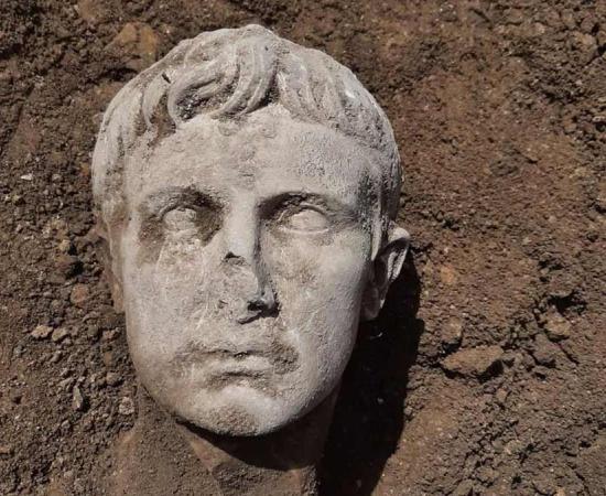 A view of the marble head of Augustus Caesar discovered last week in Isernia, a town in south-central Italy.