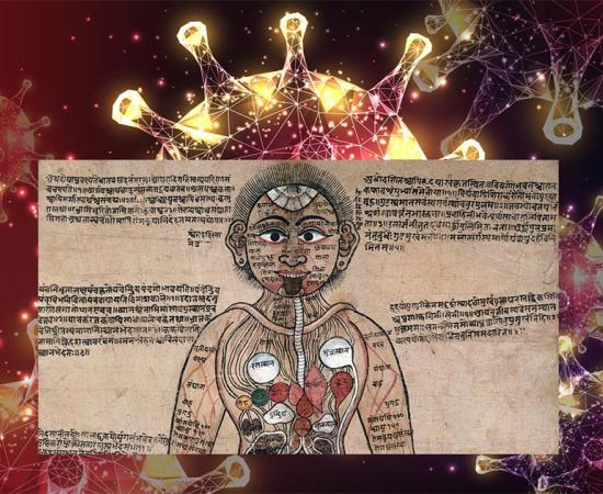 Ayurvedic text and coronavirus. Source: inkoly / Fæ.