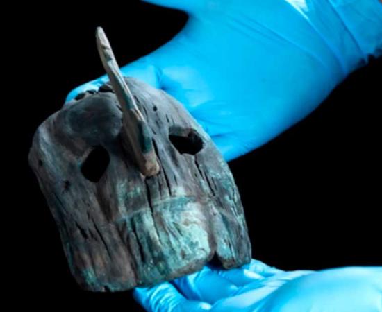 An amazing wooden mask found among the latest Aztec artifacts’ discoveries at Templo Mayor in central Mexico City. Source: Mirsa Islas Orozco / INAH