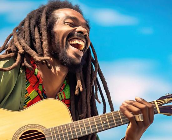 Rastafarian playing reggae music. Source: Victor / Adobe Stock