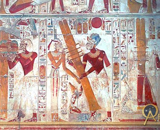 A scene on the west wall of the Osiris Hall at Abydos shows the raising of the Djed pillar. 