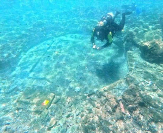 Underwater archaeological site showing Roman ruins beneath the waters of Baiae 