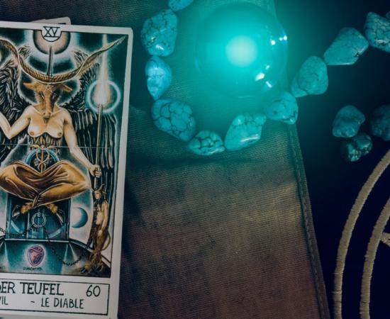 Tarot card depicting Baphomet, detail