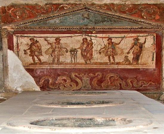A fresco from the thermopolium (hot food stall) of Lucius Vetutius Placidus in the city of Pompeii.