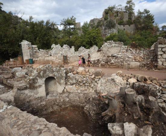 A view of the newly uncovered bathhouse remains at Olympos.