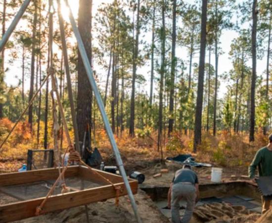 Archaeologists prepare burial excavation unit for removal of remains at the Camden Battleground site. Source: Sarah Nell Blackwell / South Carolina Battleground Trust