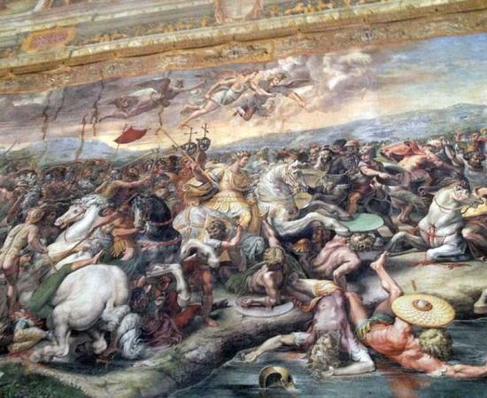 Fresco from the Vatican depicting the Battle of the Milvian Bridge that took place on October 28, 312 between the Roman emperors Constantine I and Maxentius. Source: CC BY-SA 2.0