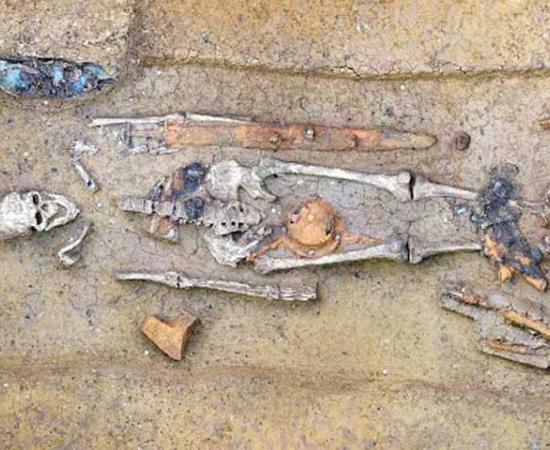 Of the two unusual Bavarian graves, this one was of a 40- to 50-year-old man buried with his horse and a carved ivory comb for beard grooming.		Source: Archaeological Office Dr. Woidich GmbH