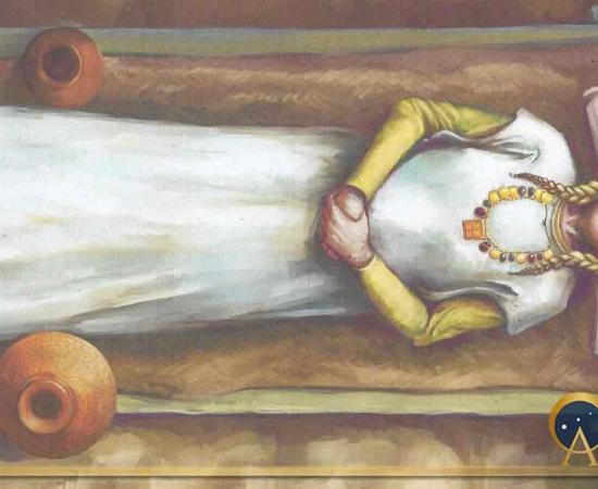 Artist’s impression of the Harpole Bed Burial (Image: with permission © MOLA)