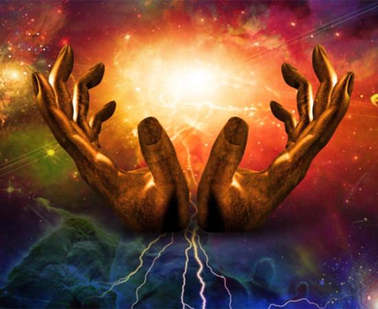 Big Bang and the hands of God representation.  Source: rolffimages / Adobe Stock