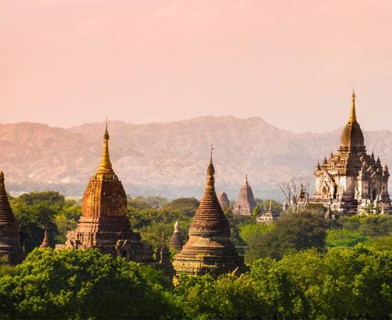 Myanmar sunset Bagan (formerly Pagan) temple      Source: murrrrrs / Adobe Stock