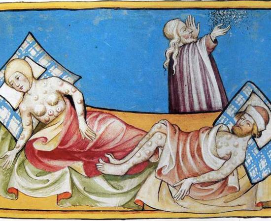 People with the Black Death depicted in 15th century manuscript. Source: Public domain