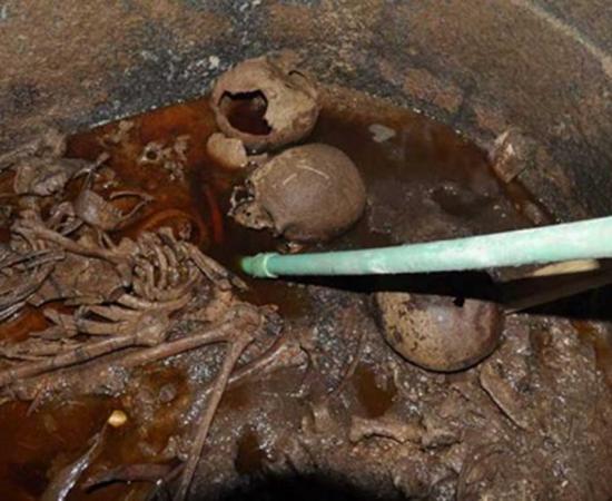 The black sarcophagus was found to contain three skeletons and lots of sewage.