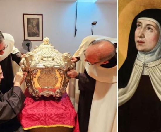 Opening of the silver tomb of St. Teresa of Ávila; portrait of St. Teresa of Ávil