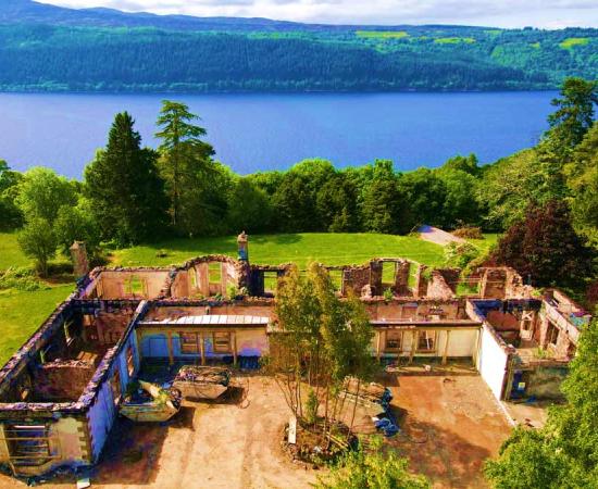 An aerial view of what remains of Boleskine House, owned by occultist Aleister Crowley from 1899 to 1913, which is the subject of a new film by Scottish filmmaker Ashley Cowie.		Source: Ashley Cowie / www.thebeastoflochness.com/