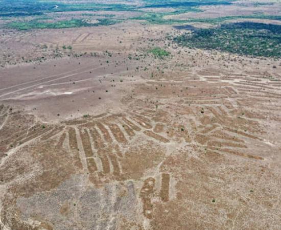 Raised cultivation platforms near Lake Ginebra.