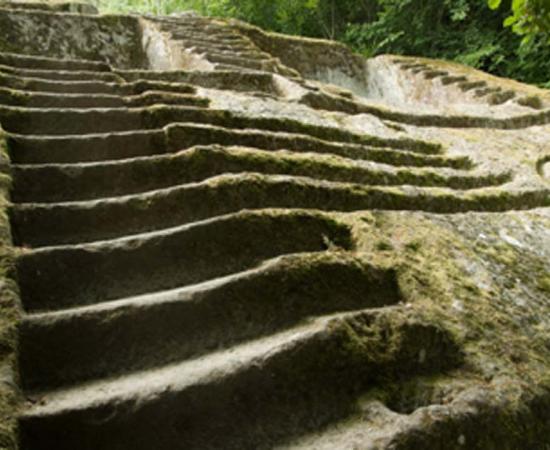 The steps of the ancient Bomarzo Pyramid. (marcovarro / Adobe Stock)