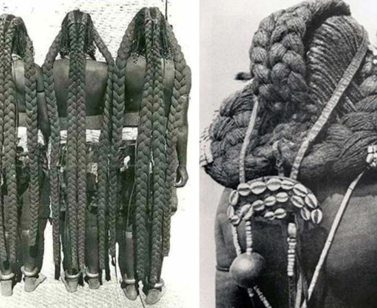 The eembuvi-plaits of Mbalantu women. Photo: CHL Hahn, Collection Antje Otto