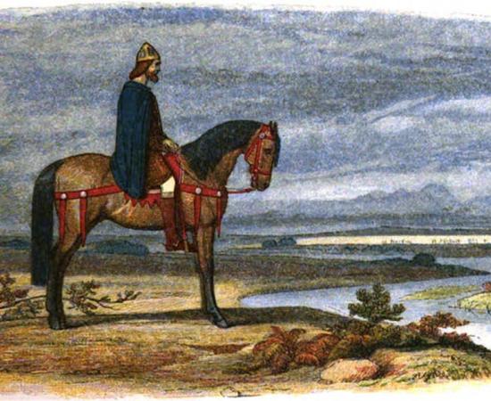 Alfred the Great, the Anglo-Saxon King of Wessex, has long been credited as the founder of the Royal Navy. Legend has it that he battled against the Vikings in the 880s and 890s, and even built his own longships to ensure victory against the Danes. In this engraving by Edmund Evans, he can be seen plotting the capture of the Danish fleet. Source: Public domain.