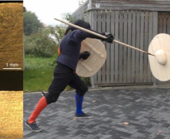 Left;  Right; Experiment, one-handed spear and shield fight.	