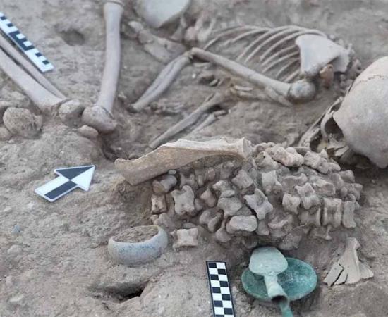 Burial of teenage girl found with 180 sheep ankle bones. Credit: Kazakh Ministry of Science and Higher Education.