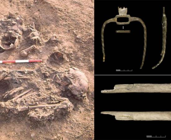Bronze Age death rituals sometimes included curated remains, such as this skeleton that was buried with skulls and long bones of three people who had died much earlier. Source: Tees Archaeology / Antiquity Publications Ltd