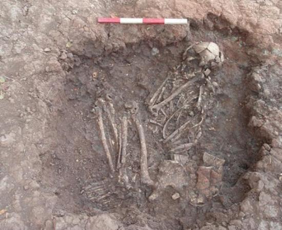 Bronze Age skeleton found at Stragglethorpe, during archaeological work on the Highways Agency scheme, England.