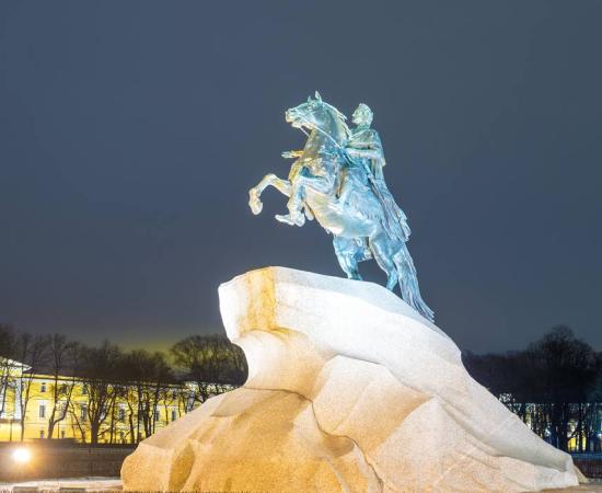 Bronze Horseman on Thunder Stone Monolith Pedestal