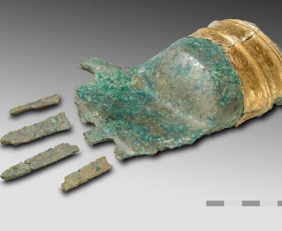 Bronze hand with a gold rim found near Lake Biel, Switzerland.  