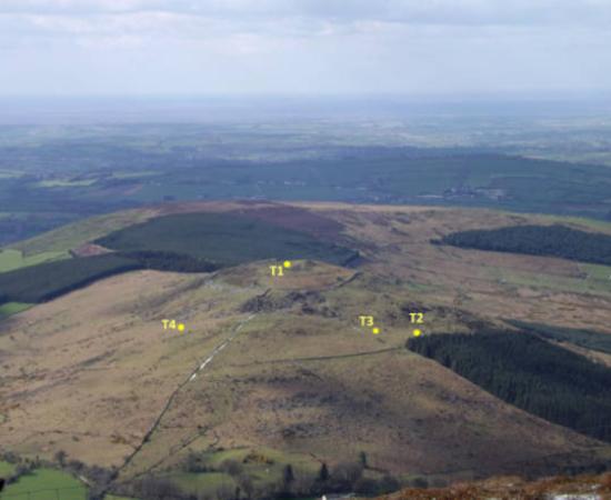 Aerial view of the prehistoric settlement remains at Brusselstown Ring, County Wicklow, Ireland.