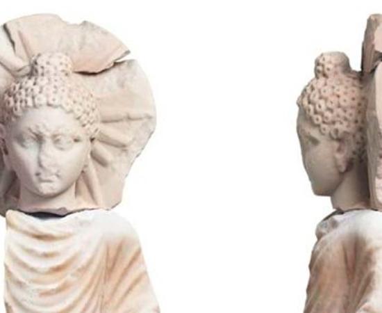 Detail of the 1,900-year-old statue of the Buddha found at Berenike, an ancient port city in Egypt by the Red Sea. Source: Ministry of Tourism & Antiquities
