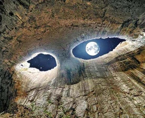 "The Eyes" in the Prohodna Cave near Karlukovo, Bulgaria.