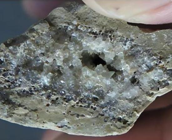 Crystals growing inside a bone found at the Lingjing archaeological site.