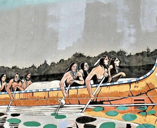 Native Americans traveling by boat