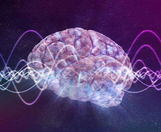 Consciousness concept. Brain and signal waves in background. 