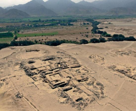 Ruins of the pyramidal structure unearthed at Chupacigarro, Peru.