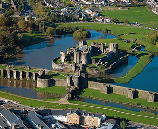 Aerial view of Caerphilly Castle